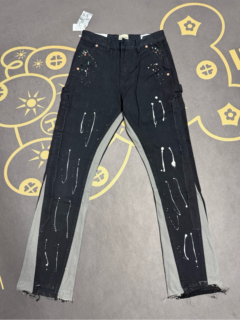 Gallery Dept Black and Gray Slim Jeans with White Paint Splatter